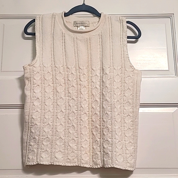 Susan Bristol Tops - SUSAN BRISTOL  Size L Classic White vintage sweater sleeveless cable knit cotto